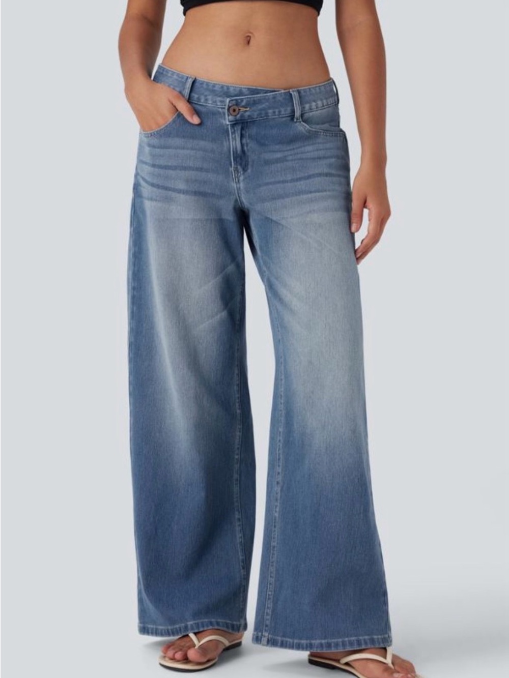 HALARA Light Blue High-Rise Wide-Leg Jeans